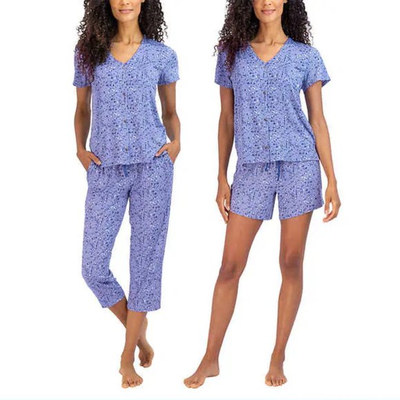 NWT Lucky Brand Women's 3 Piece Button Front Pajama Set Size M Blue $85 8HL114 - Picture 1 of 5